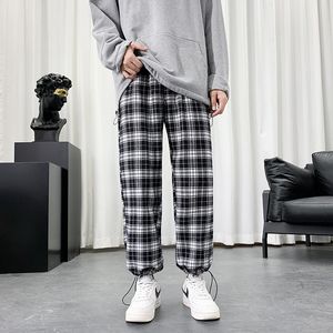 Calças masculinas verão leve xadrez homens hip hop oversized casual coreano harem sweatpants harajuku moda streetwear jogger 230824