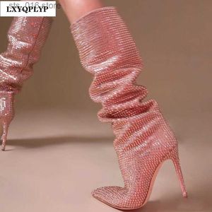 Buty 2022 Nowy europejski i amerykański pokaz mody Starry Sky High-Ceelled Rhinestone Wintone Night Club Four Seasons Buty T230824