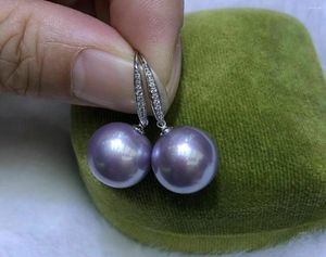 Baumelnde Ohrringe Wunderschöner 10–11 mm runder Lavendel-Perlenohrring aus 925er-Jahren, Schmuck für Frauen