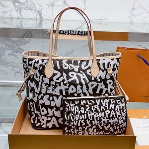 Lv8 Beach Graffiti Designer Borse Donna Shopping Totes Parigi Marchio Classico Lettere Borsa a tracolla stampata Designer 7a Borse in vera pelle di qualità Portamonete