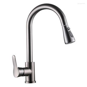 Torneiras de cozinha Torneira de latão Pull Out Spout Sink Mixer Tap Stream Pulverizador Cabeça Preto Único Buraco