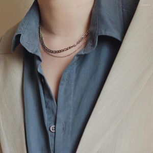 Chains Fashion Hip Hop Style Design Double Layer Wear Simple Necklace Titanium Steel Figaro Chain High Quality Choker Men Party Gift