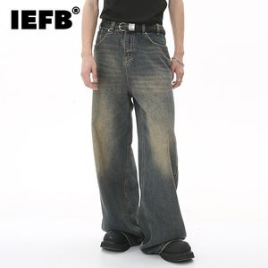 Jeans da uomo IEFB Vintage Fashion Washed Street Pantaloni casual a gamba larga in denim Pantaloni versatili maschili larghi effetto consumato estivo 9C354 230824