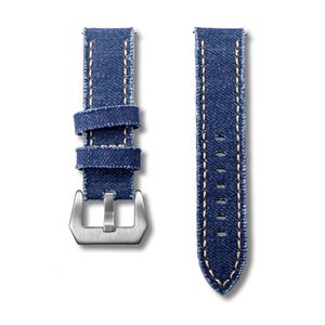 Watch Bands Hemsut Canvas Quick Release Premium Denim Blue Two Pieces Straps Matt Steel Buckle 20mm 22mm 24mm 230825