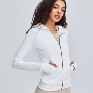 LL Autumn/Winter Women's Hooded Zipper Sports Coat Slim Fit Quick Torked Yoga Top Running Training Fitness Jacket