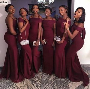 Güney Afrikalı Burgundy Deniz Kızı Nedime Elbiseler Omzundan Kabuklu Seksi Maid of Honor Gowns Artı Uzun Tren Nijerya Düğün Konuk Partisi Cl2744
