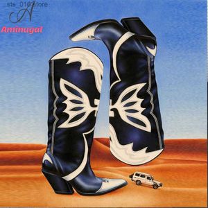 Kolan Cowgirl Aminugal Cowboy High Long Butterfly Haftowane Czarna Biała Wróżka Chunky Heel Western Boots 2023 NOWOŚĆ 1C50