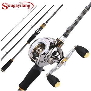 Combo Sougayilang Baitcast Rod makarası Combo Taşınabilir 4 Bölüm M Güç Döküm Balıkçılık Kutbu 11+1bb Baitcasting Balıkçılık Makarası Kiti