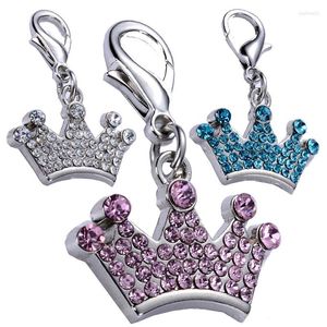 Dog Tag Crown Pendant Metal Identity Colorful Crystal Diamond Collar Jewelry Puppy Accessories Pet Supplies Necklace Key Chain