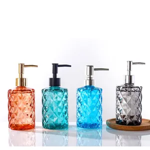 Bath Tools Fashion Elegant Glass Empty Bottle of Shampoo Lotions 330ml 400ml Press Liquid Soap Dispenser Refillable Bottles