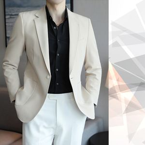 Erkekler Suits Blazers 2023 Yaz Bej Erkekler Takım İş Kırış Notch Lapel Özel 2 Parça Set Moda İnce Fit Düğün Ofis Ceket Pantolon 230824