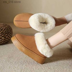 Platform Winter Warm Flip Women Slippers Fur Flops New Short Plush Flats Home Cotton Shoes Suede Mules Ladies Boots T