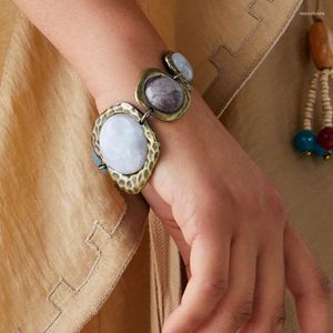 Charmarmband Etniska chunky armband i koppar och färgade stenar Bohemiskt uttalande för kvinnor justerbara manschettstammsmycken