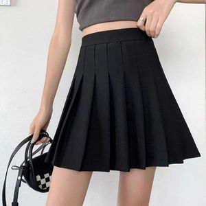 Saia plissada com cintura elástica para mulheres na primavera verão e outono uma linha Little Babes Preppy Jk preto curto