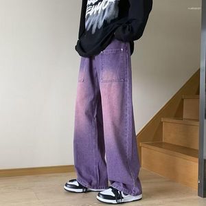 Jeans da uomo moda viola dritti High Street pantaloni con tasche grandi Old School oversize causali pantaloni larghi a gamba larga abiti maschili