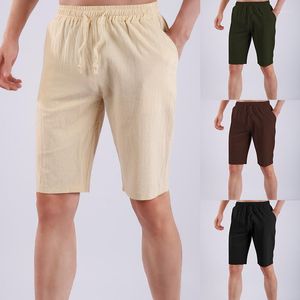 Herren-Shorts, mittelalterliche Caprihose mit elastischer Taille, Sommer, lockeres Leinen, atmungsaktiv, schnell trocknend