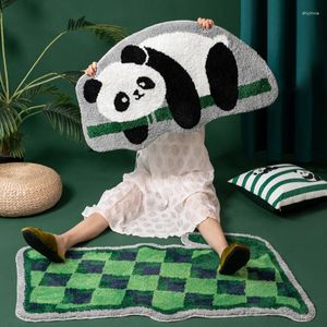 Carpets Tufting Panda Bathroom Mat Soft Bathmat Green Grids Cozy Bedroom Rug Fluffy Carpet Floor Pad Aesthetic Home Office Room Decor