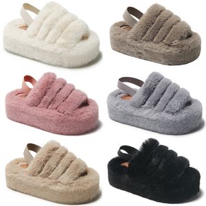 2023 Home plush flat platform cotton slippers women white black gray khaki beige elastic band color6