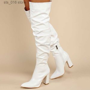 Faux Fashion Leather Knee Heel The Over Women Thigh High Boots Pointed Toe Woman Winter Autumn Shoes T230824 513