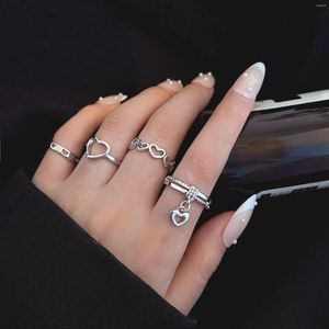 Cluster Ringe Mode Silber Farbe Legierung Stapelbar Punk Vintage Verbundene Herzen 4 stücke Offenes Set Für Frauen Mädchen Schmuck geschenk Dropship