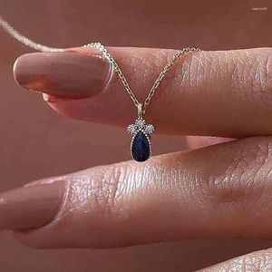 Chains Exquisite Blue Pear Cubic Zirconia Pendant Necklace For Women Wedding Accessories Fancy Anniversary Gift Fashion Jewelry