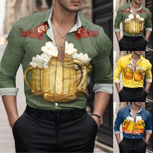 Mäns casual skjortor Mens avstänger krage personlig Oktoberfest digital 3D -tryckning långärmad skjorta topp män hög