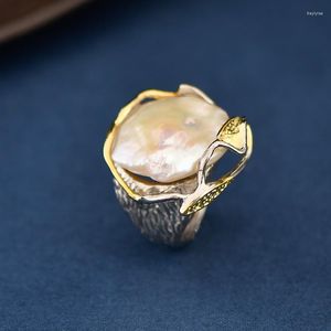 Кластерные кольца без уродливых натуральных квадратных пуговиц барокко жемчужины женщины простая мода французские украшения 925 Серебряное большое жемчужное кольцо преувеличено