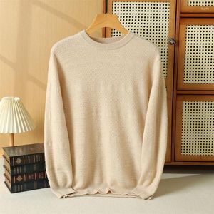 Erkek Sweaters High-End 100 Saf Kashmere Örme Oluklu Yuvarlak Boyun Süvarisi Kış Sıcaklık Külot Düz Renk Sonbahar Soğuk Üst