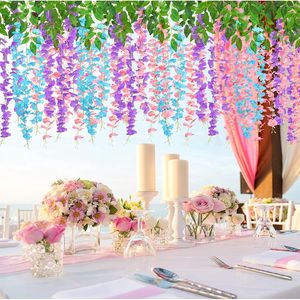 Decorative Flowers 12pcs Large Wisteria Artificial Vine Wreath Wedding Arch Decoration Flower Rattan Home Garden Hanging Plants