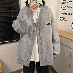 Kadın Hoodies Kore Pamuk Goth Coats Kadınlar Harajuku Katı Uzun Kollu Büyük Boy İnce Sweatshirt Düğme Hardigan Ceket Y2K Giyim