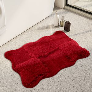 Carpet Tufting Solid Color Bathmat Soft Red Bathroom Door Mat Fluffy Rug Bedroom Foot Floor Safety Pad Holiday Home Room Decor 230825