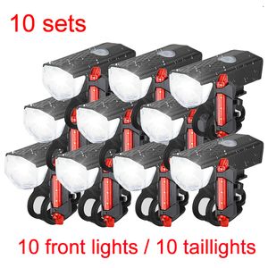Bike Lights 10 sets Bicycle Light Bike Lamp USB Rechargeable MTB Road Front Back Headlight Bicycle Flashlight Bike Accessories 230824