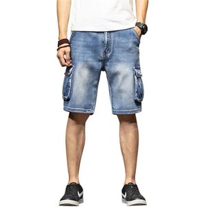 ショートパンツの男性の夏の膝の長さhombre denimショートストレートオス貨物伸びメンズプラスサイズ42 44 46 48ジャンメンズ265z