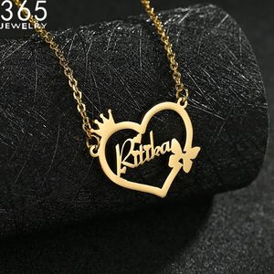 Kolye Kolyeler Altın Renkli Yakalar Özelleştirilmiş Kelebek Adı Kolye Kalp Özel Nampla Paslanmaz Çelik Kişiselleştirilmiş Collier Jewelry 230825