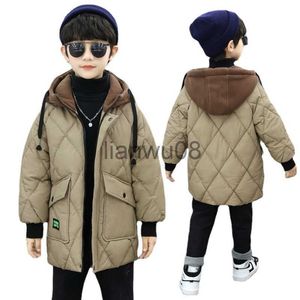 Para baixo casaco crianças grossas roupas de algodão jaquetas com capuz outerwear meninos inverno adolescente longo mais veludo quente parka casacos 314 anos x0825