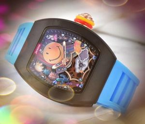 Smiling Face Automatic Date Men Stopwatch Watches Luxury Rubber Band Quartz Movement Clock Lumious Flowers Skeleton Dial Super Bright Popular Watch Gifts