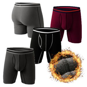 Underpants 4 Pack Winter Fleece Mens Underwear Long Leg Boxer Briefs NoRideup For Men Open Fly Soft Breathable Thermal Underwears Trunks 230824