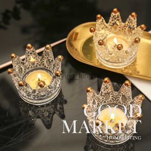 Creative Luxury Crystal Mini Crown Candle Holder Candlestick Glass Ashtray Decor Smycken Organiser Ljus Sakt Holder Stand HKD230825