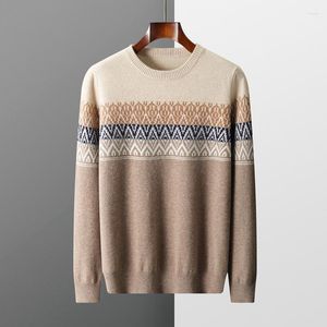 Herrtröjor Ankomst Vinterfärg som blockerar ren ull Autumn runda halsen förtjockad kashmirtröja Pullover Size S-3XL