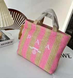 Topp Summer Stripe Straw Fashion Bags Designer Bag Woman Crochet Tote Bag Luxury Handbag Summer Shopping Purse Totes Axel Handväskor Triangel 02