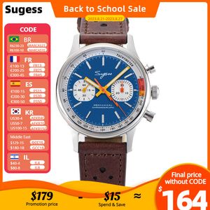 Relógios de pulso Sugess Watch Mens 1963 Pilot Chronograph Relógios Mecânicos Seagull ST19 Movimento Swanneck Sapphire Crystal Racing Couro 230824