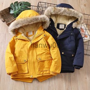 Casaco para baixo bebê meninos denim jaqueta mais pele quente criança crianças inverno meninos algodão acolchoado roupas bebê espessado algodão acolchoado casaco x0825