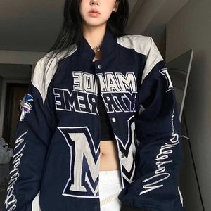 23American street high street heavy industry racing motorcycle jacket color block letters men and women China-Chic loose coat Biker jacket