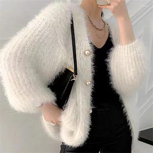 Kobiety damskie norki kaszmirowy koreański sweter mohair SWEETERS Oversizezed Pull Femme Y2K Ubrania KNITE BIAŁY PŁASNY