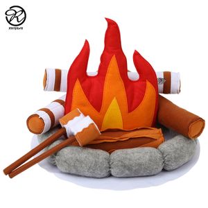 Faux blommig grönare mjuk filt låtsas camping play set säkra lägereld leksaker för förskolebarn 230824