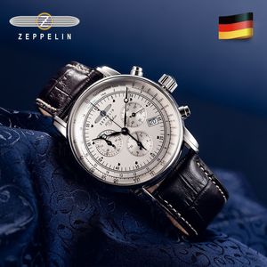 Zegarek zegar Zeppelin Watch Fashion Three Oczy biegnący drugi wielofunkcyjny chronograf skórzany biznes kwarcowy zegarek męski 230825