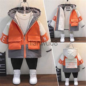 Down Coat Boys Down Winwear Winter Children Modna bawełna grube aksamitne bluzy z kapturem dla małego chłopca dla dzieci ciepła kurtka maluch stroje parkas x0825