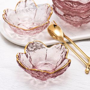 허브 스파이스 도구 일본 체리 꽃 모양 유리 접시 소스 그릇 부엌 미니 조미료 아이스크림 과일 살라 테이블웨어 230825