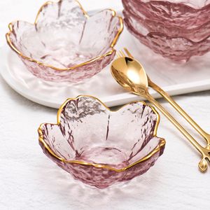 Herb Spice Tools Japanese Cherry Blossom Shape Glass Dish Sauce Bowl Kitchen Mini Seasoning Plate for Ice Cream Fruit Sala Tableware 230825