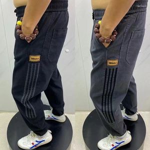 Männer Hosen 2023 Frühling und Sommer Fat Guy Jeans Lose Größe Hip Hop Mode Marke Jungen Casual Krawatte Füße abgeschnitten M-8xL